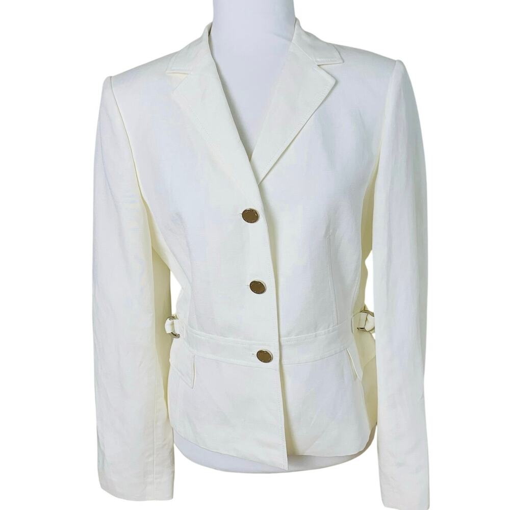 NEW Calvin Klein Size 10 Linen Blend Blazer Jacket Ivory White Career Minimalist